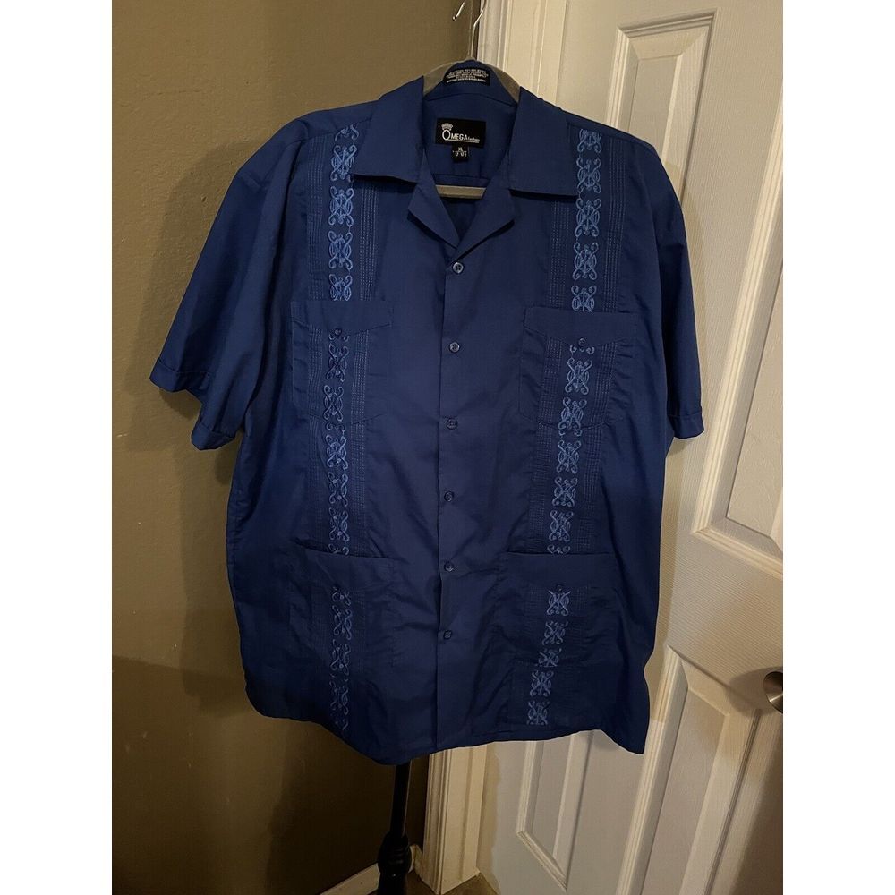 Omega Fashion 17/17.5  Royal‎ Blue shirt, embroidery, front pockets